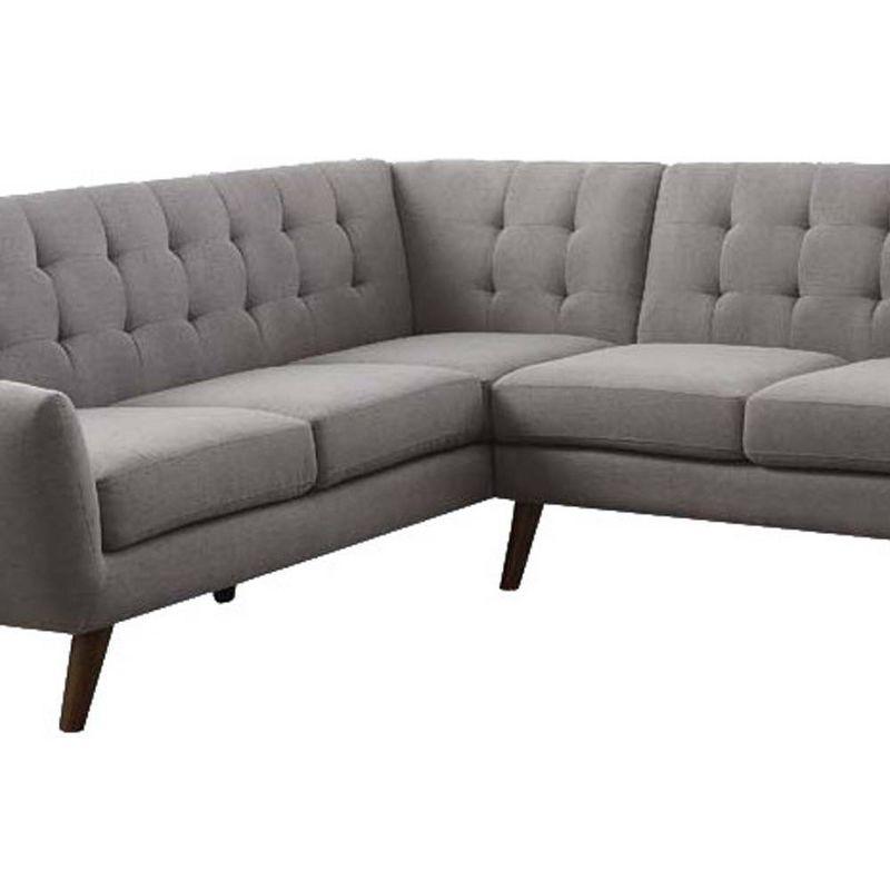 Elegant Mid-Century Light Gray Linen & Wood Sectional Sofa