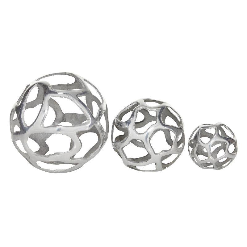 Olivia & May Set of 3 Decorative Aluminum Balls Silver : Textured Orb Sculptures for Tabletop Decor