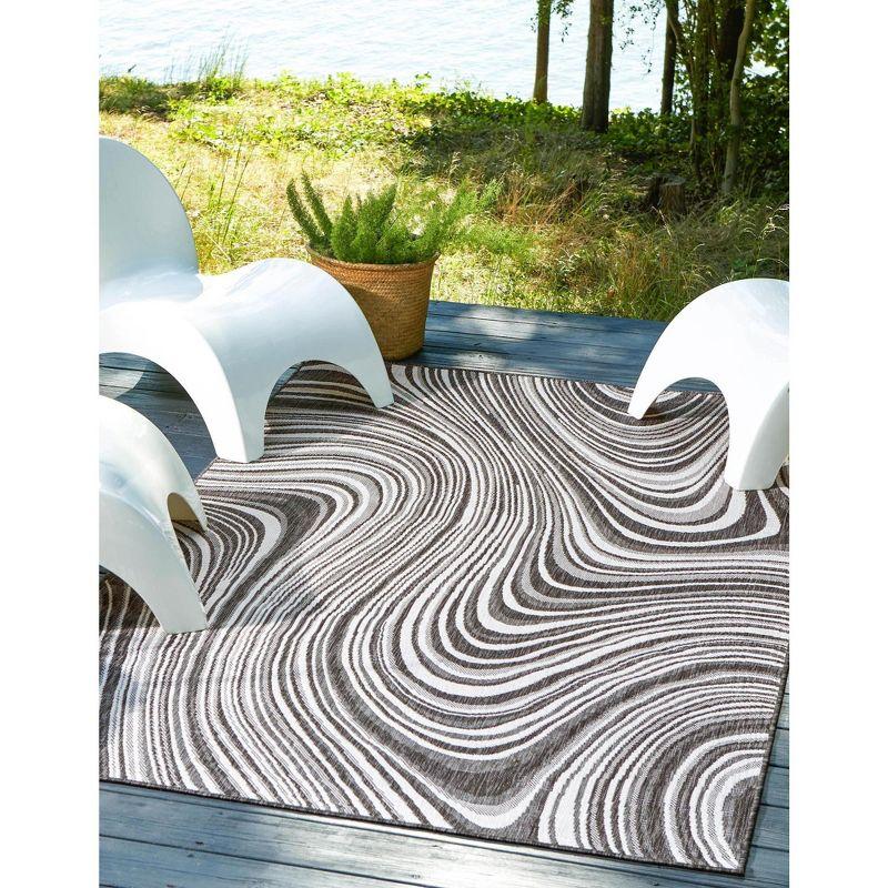 Charcoal and Gray Abstract Outdoor Rectangular Rug, 6' x 9'