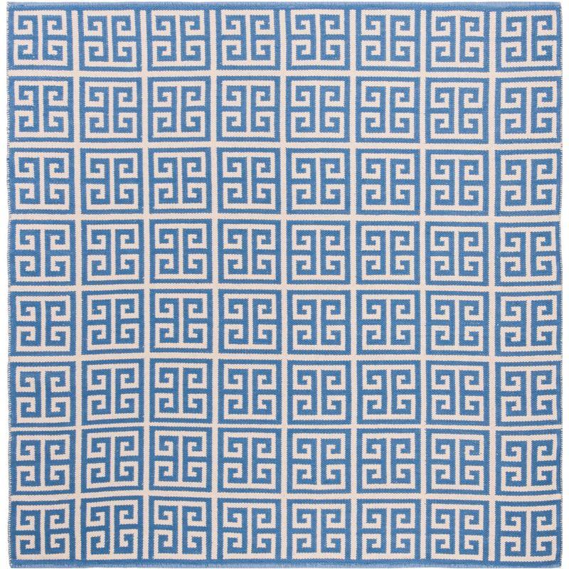 Coastal Charm Handwoven Blue & Ivory Cotton 6' Square Rug