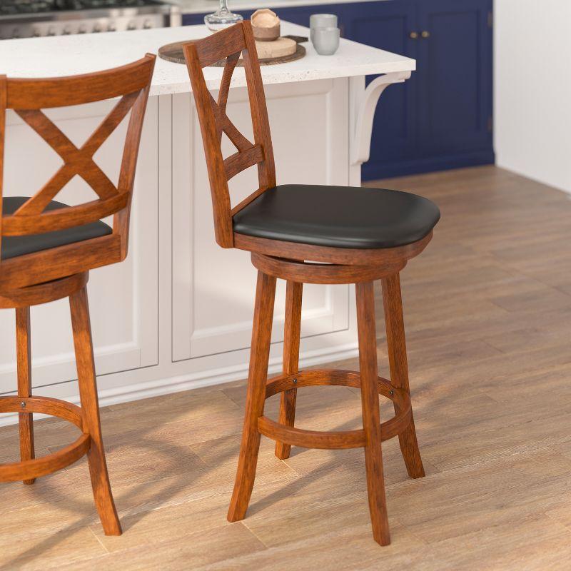 Flash Furniture Felicity Commercial Grade Wood Classic Crossback Swivel Bar Height Barstool with Padded, Upholstered Seat