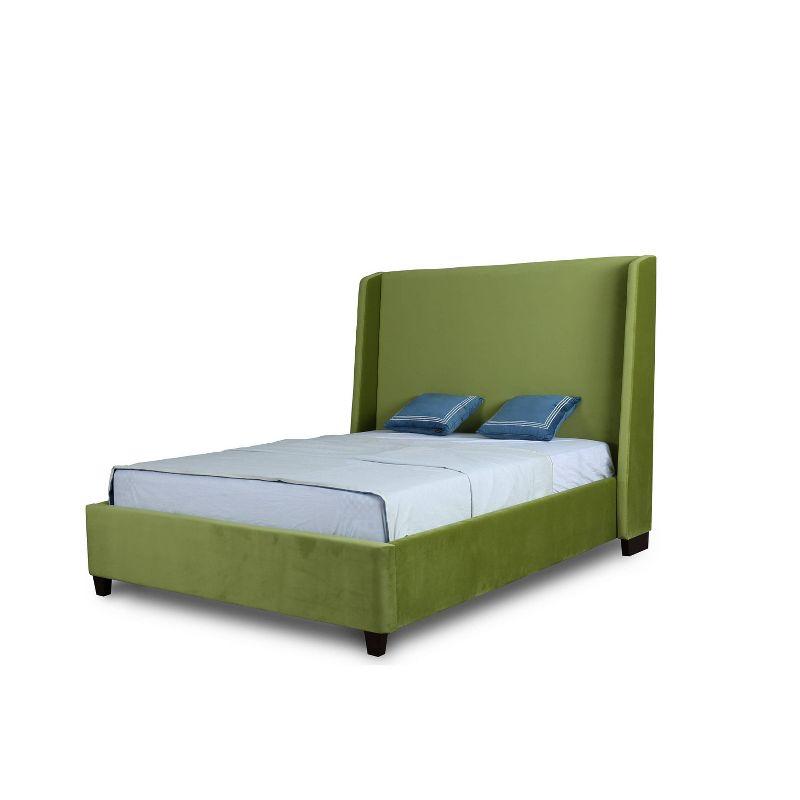 Green Velvet Upholstered Queen Bed with Pine Wood Frame