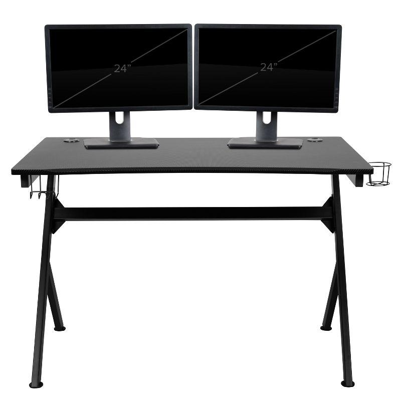 Flash Furniture Black Gaming Desk and Gray Footrest Reclining Gaming Chair Set with Cup Holder, Headphone Hook & 2 Wire Management Holes