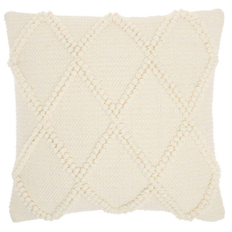 Ivory Diamond Lattice 18" Square Cotton Throw Pillow