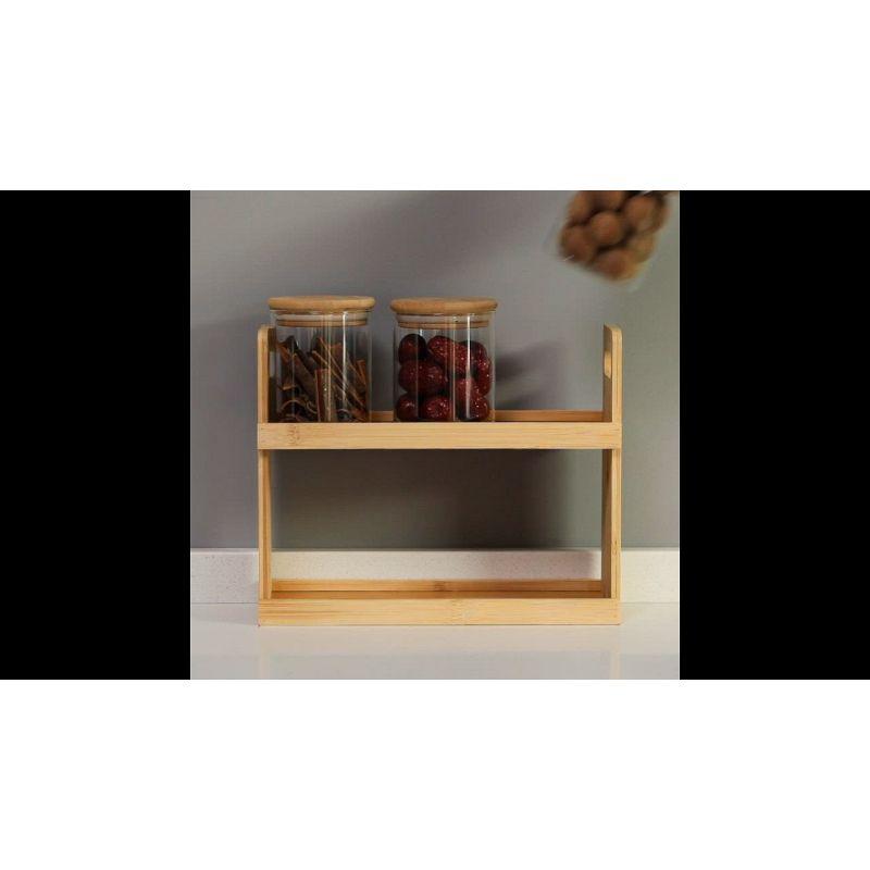 Basicwise 3-Tier Bamboo Spice Rack & Pantry Organizer with 12 Glass Jars.Perfect for Storage in Kitchens to Keep Seasoning Containers Neatly Displayed