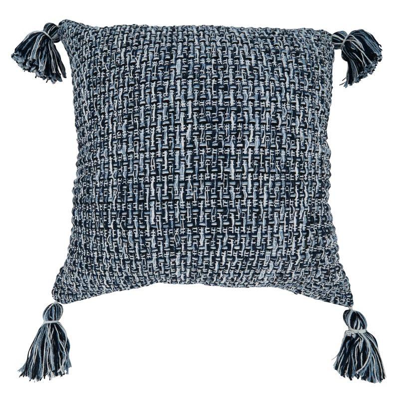 Navy Blue Woven Cotton Decorative Pillow Cover with Tassels