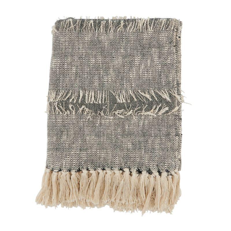 Gray Cotton Striped Fringe Throw Blanket