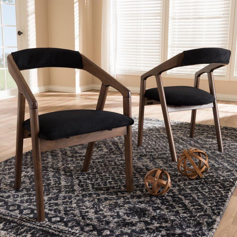 Set of 2 Wendy Midcentury Velvet Dining Chairs with Walnut Finish: Baxton Studio