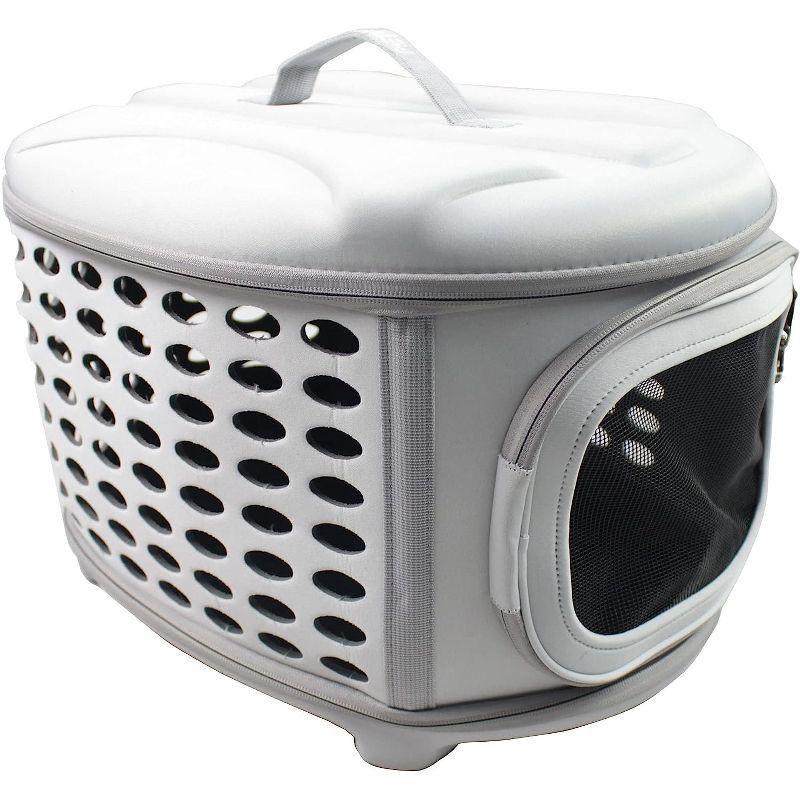 Small Gray Collapsible Military Grade Pet Carrier with Mesh Openings