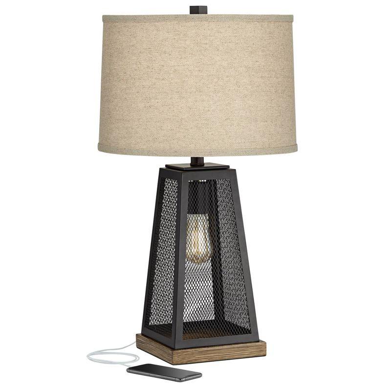 Edison Bronze Industrial Table Lamp with Burlap Shade