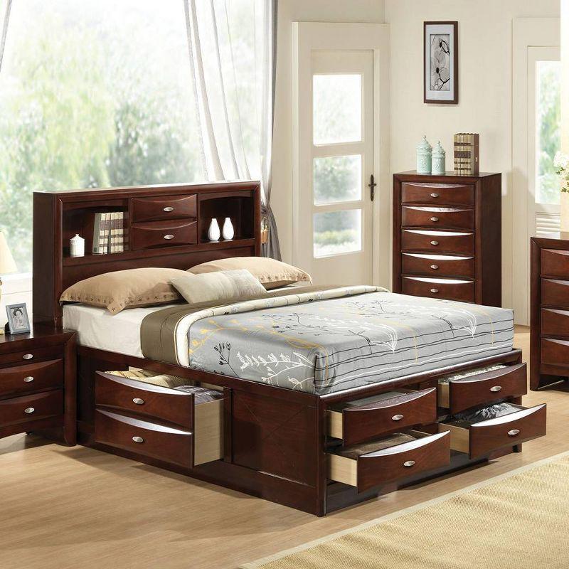 Espresso Full Platform Bed with Storage and Bookcase Headboard