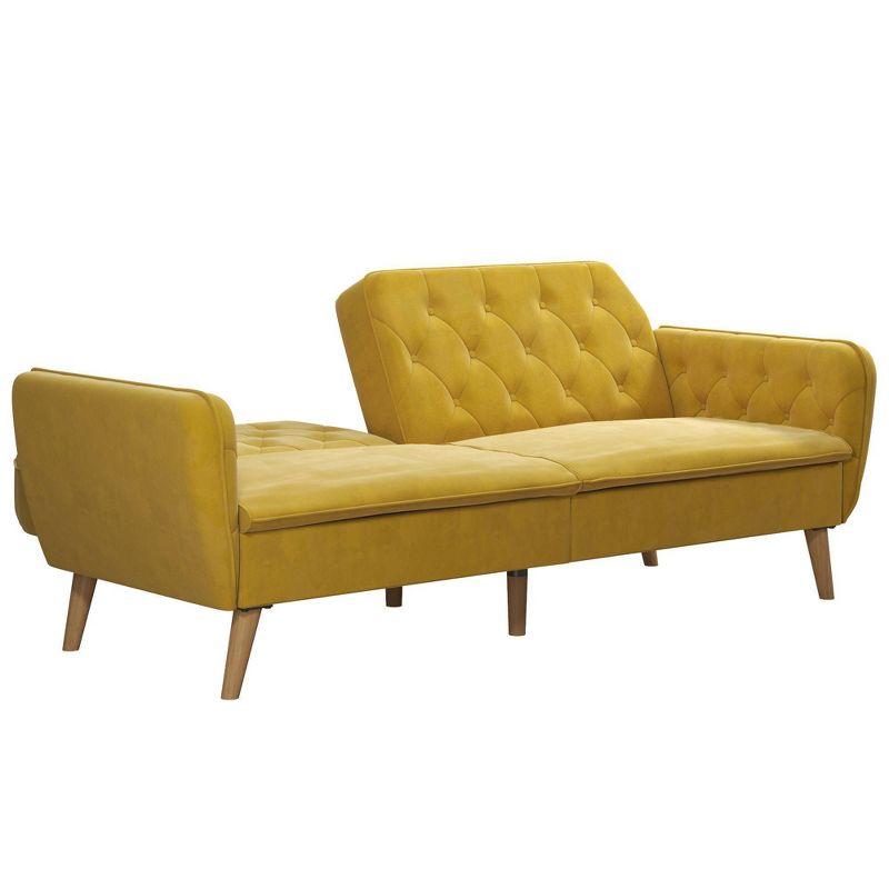 Tallulah Memory Foam Futon and Sofa Bed Mustard Yellow - Novogratz: Velvet Upholstery, Split-Back Design, Wooden Legs