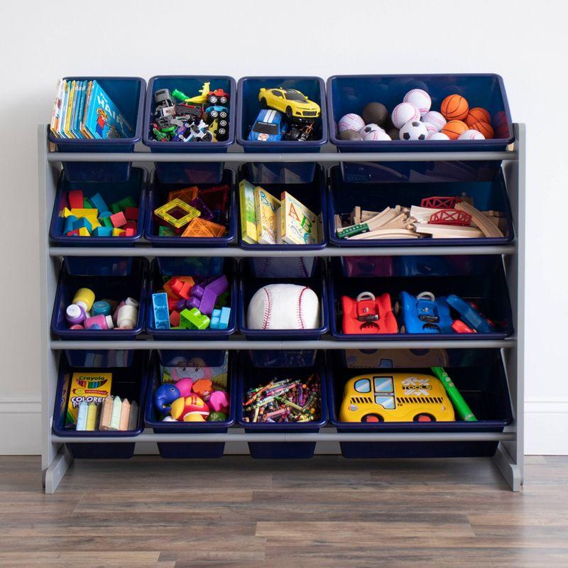 Newport Super Sized Kids' Toy Storage Organizer with 16 Storage Bins Navy/Gray - Humble Crew