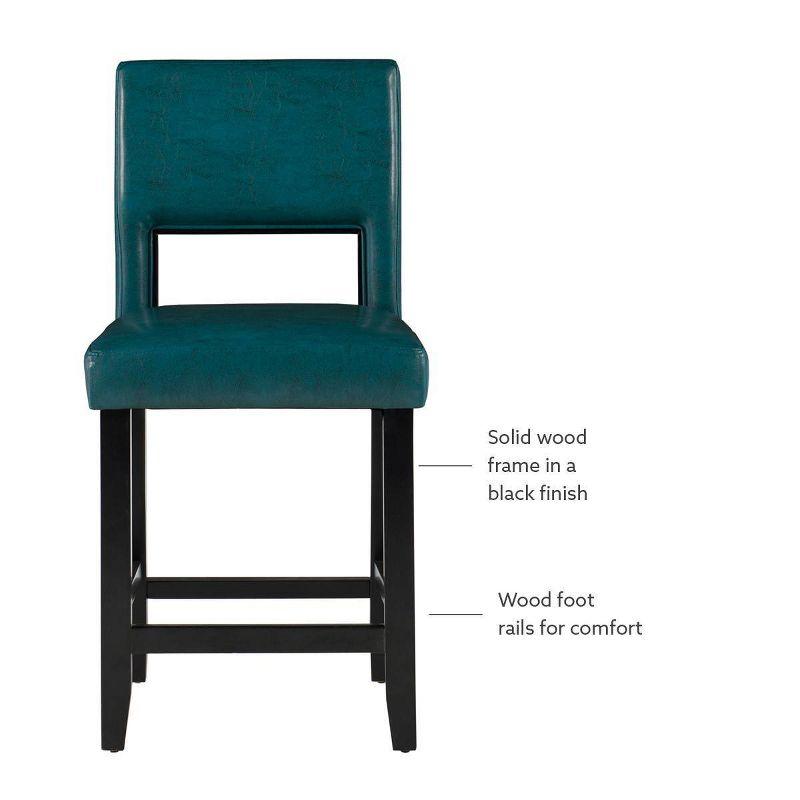 Linon 24" Vega Padded Back and Seat Faux Leather Counter Height Barstool Hardwood Blue: Upholstered, Stained Finish, Foam Fill