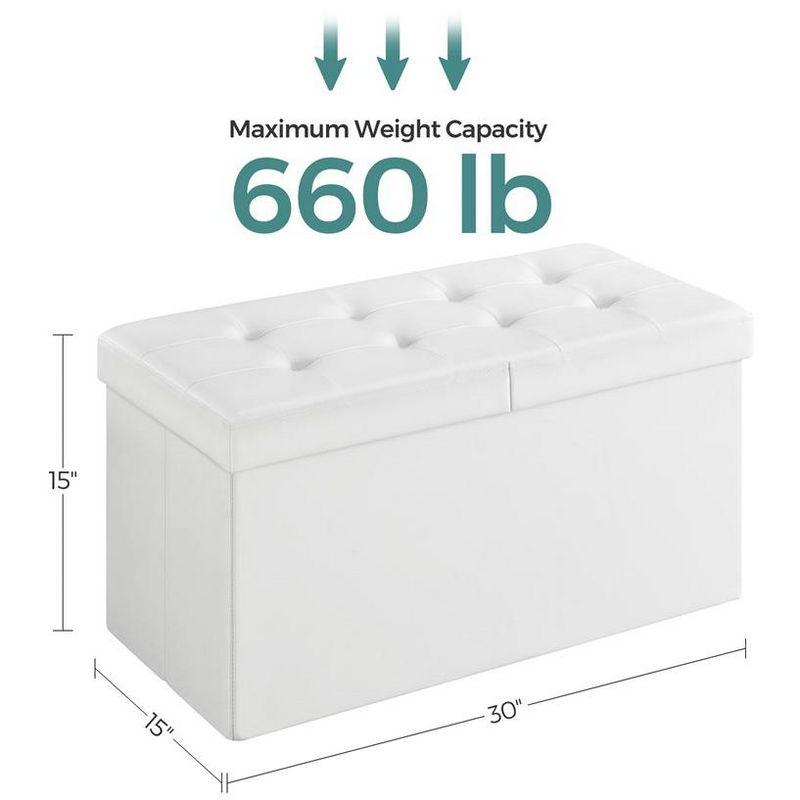 SONGMICS 30 Inches Folding Storage Ottoman Bench with Flipping Lid White