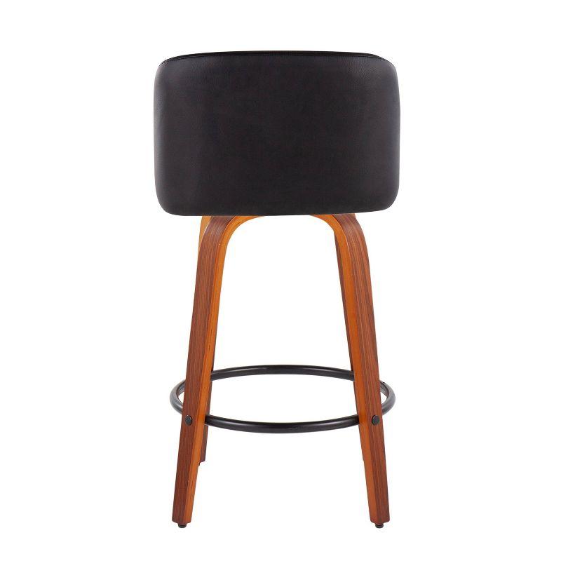 Set of 2 Toriano PU Leather/Steel/Wood Counter Height Barstools Walnut/Black - LumiSource: Swivel, Upholstered, Foam Filled
