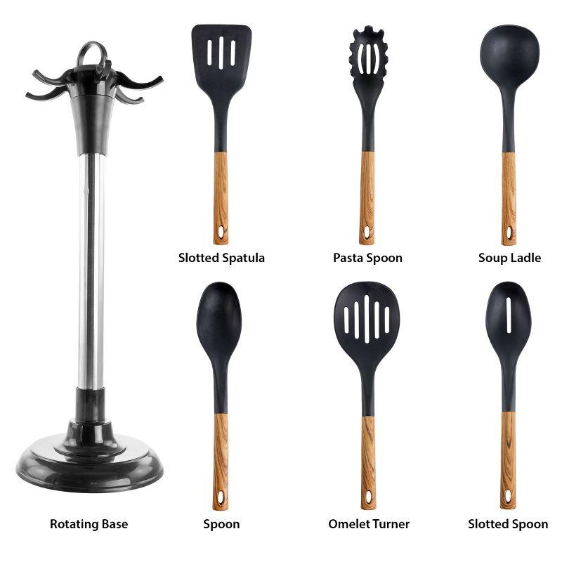 MegaChef Black Nylon 7-Piece Cooking Utensil Set with Wood Design