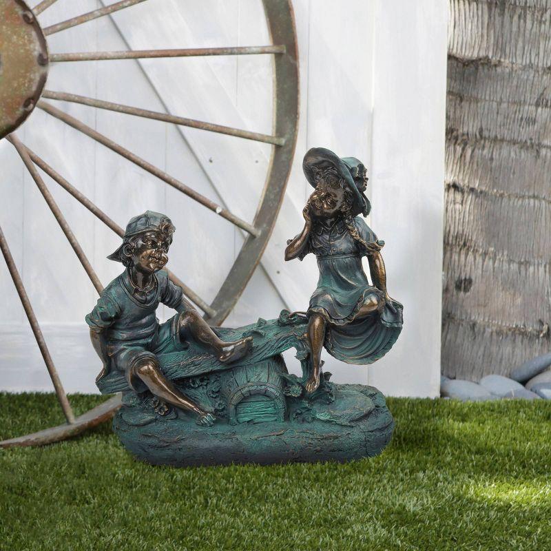 Vintage Brown Polyresin Boy and Girl Teeter Totter Lawn Decoration