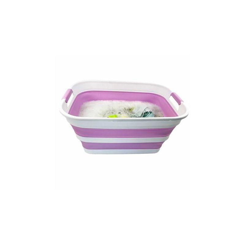 SAMMART 27L (7.1 Gallons) Collapsible Plastic Laundry Basket with Dual Grip Handle, White/Pale Purple/White