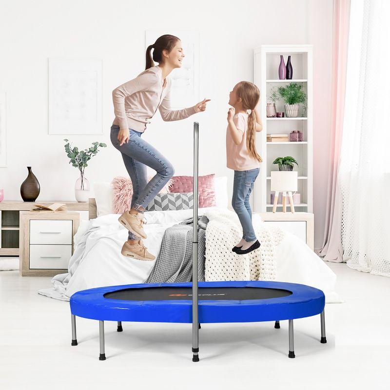 Costway Foldable Trampoline Double Mini Kids Fitness Rebounder w/ Adjustable Handle Red\Blue