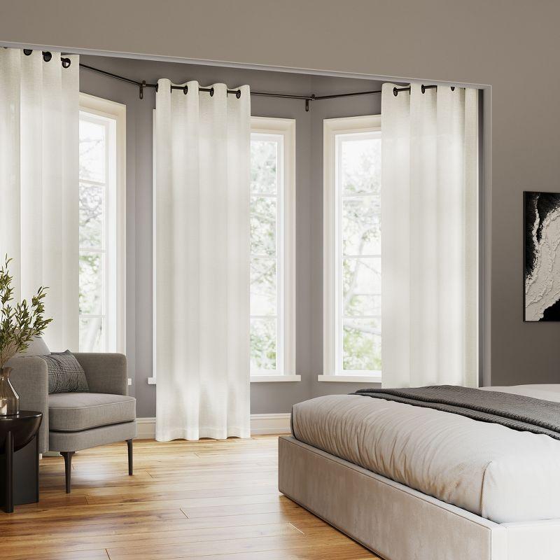 52"x84" Archaeo Light Filtering Slub Textured Linen Blend Black Grommet Top Curtain Panel Ivory: Modern Indoor Curtain