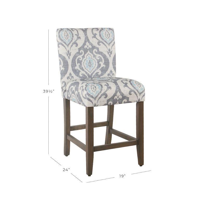 Suri Blue Upholstered 24" Counter Height Barstool with Wood Legs