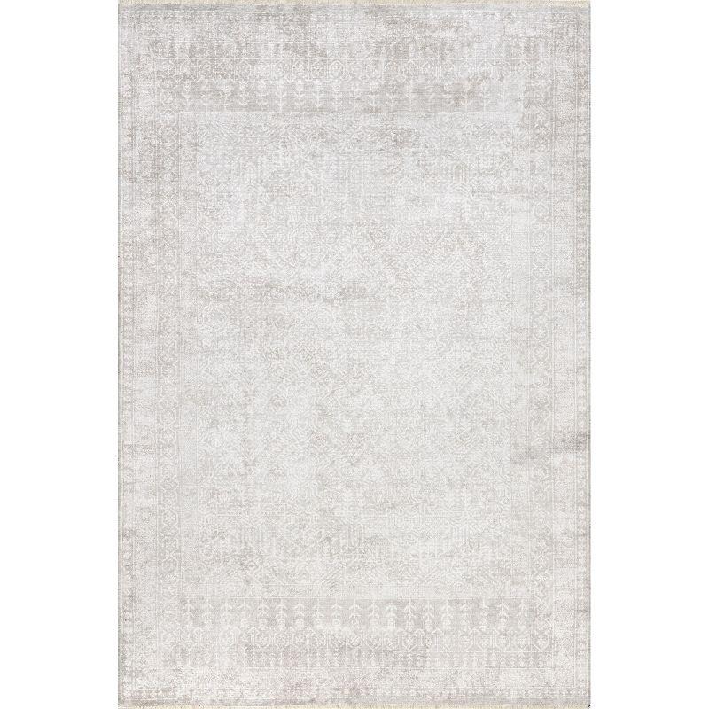 Khaleesi Light Gray Medallion Washable Synthetic Area Rug 5' x 8'