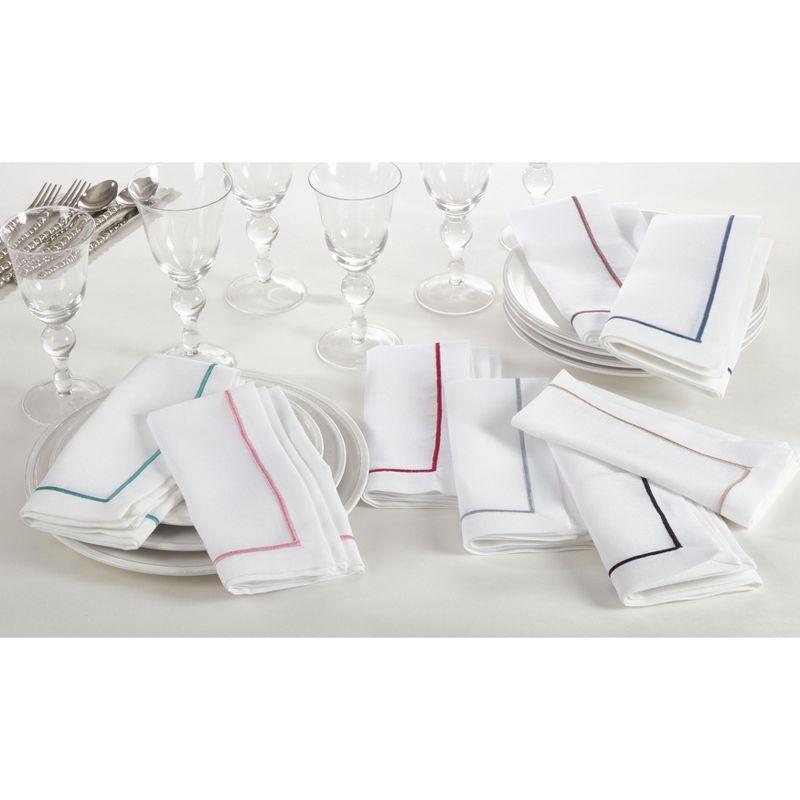 White and Silver Embroidered Polyester Dinner Napkin Set