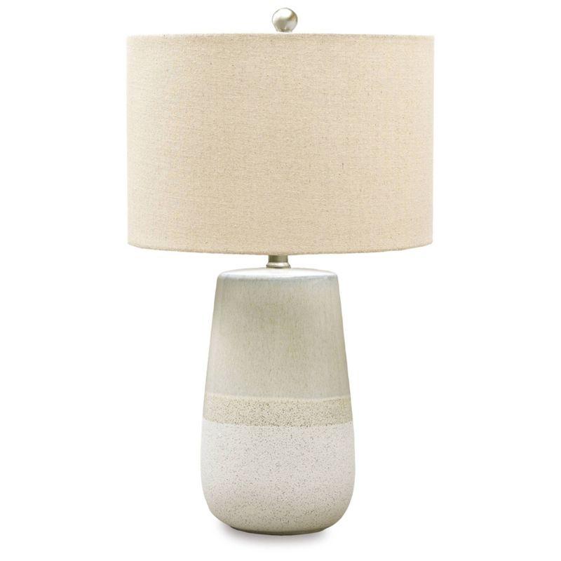 Beige and White Ceramic Table Lamp with Fabric Shade