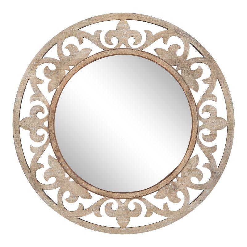 Kate and Laurel Shovali Rustic Round Mirror, 32" Diameter, Natural