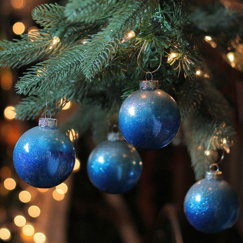 4ct Blue and Silver Glittered Glass Christmas Ornament Ball Set 2.75" (70mm) (Set of 4)