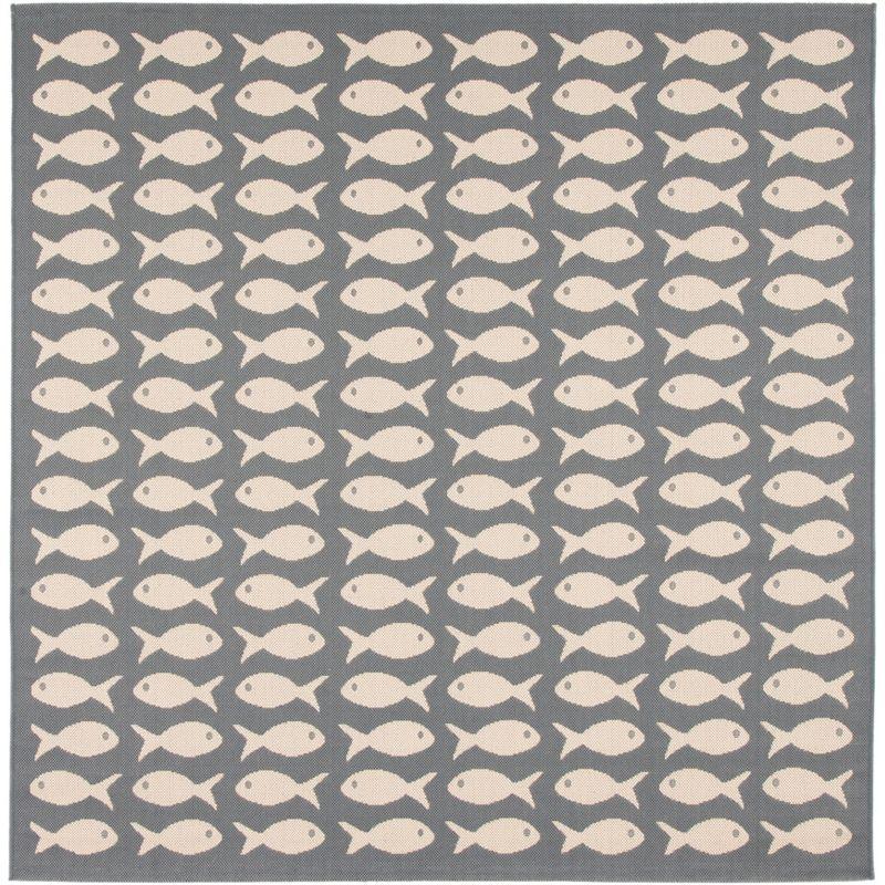 Courtyard CY6013 Power Loomed Indoor and Outdoor Area Rug - Grey/Beige - 4'x4' - Safavieh