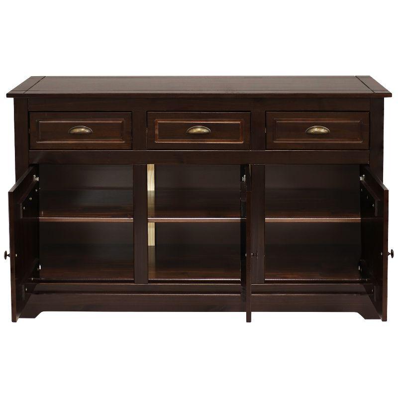Sunnydaze Sideboard with 3 Drawers and 3 Doors - Solid Pine Construction - Dark Brown- 32"