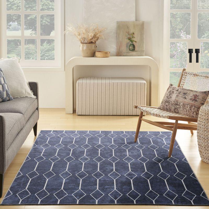 Pymble Geometric Machine Washable Area Rug in Navy Blue