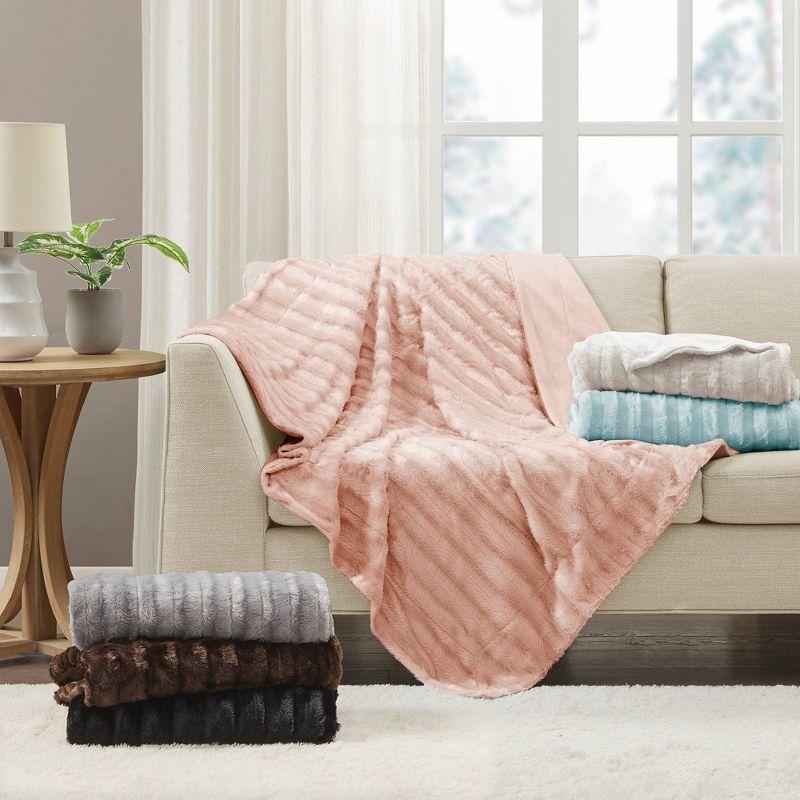 Blush Pink Reversible Faux Fur Throw Blanket 50"x60"