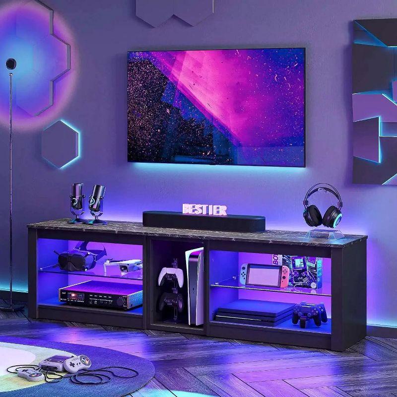 Bestier TV Stand for TVs up to 70" with LED Light, Entertainment Center for PS5 with Shelves, Black Marble
