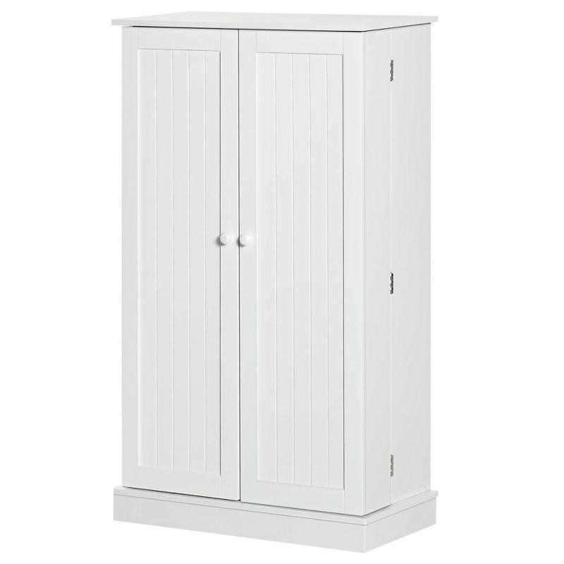 HOMCOM 41" Modern Kitchen Pantry Freestanding Storage Cabinet with Double Doors Adjustable Shelves for Living Room - White