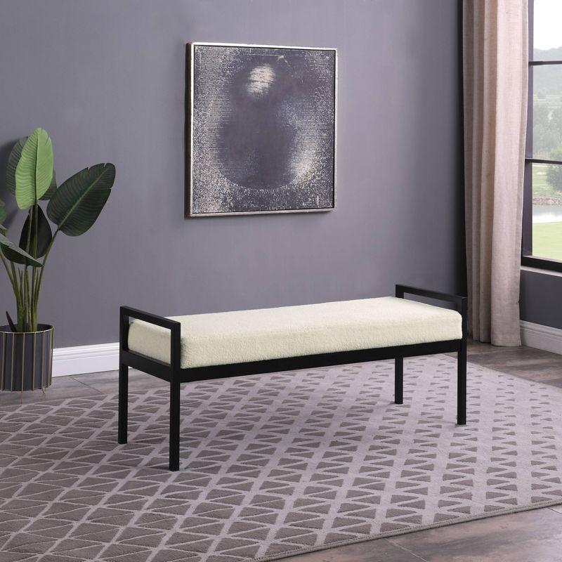 Modern Metal Faux Shearling Bench Cream - HomePop