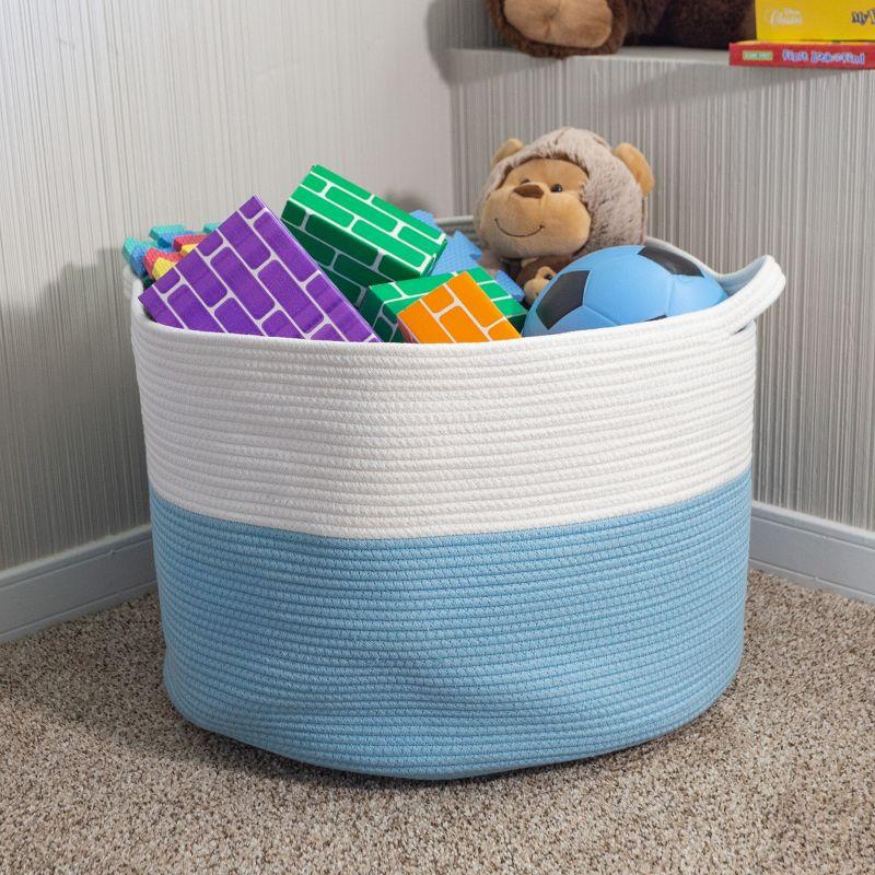 Extra-Large Blue and White Cotton Rope Kids' Storage Basket