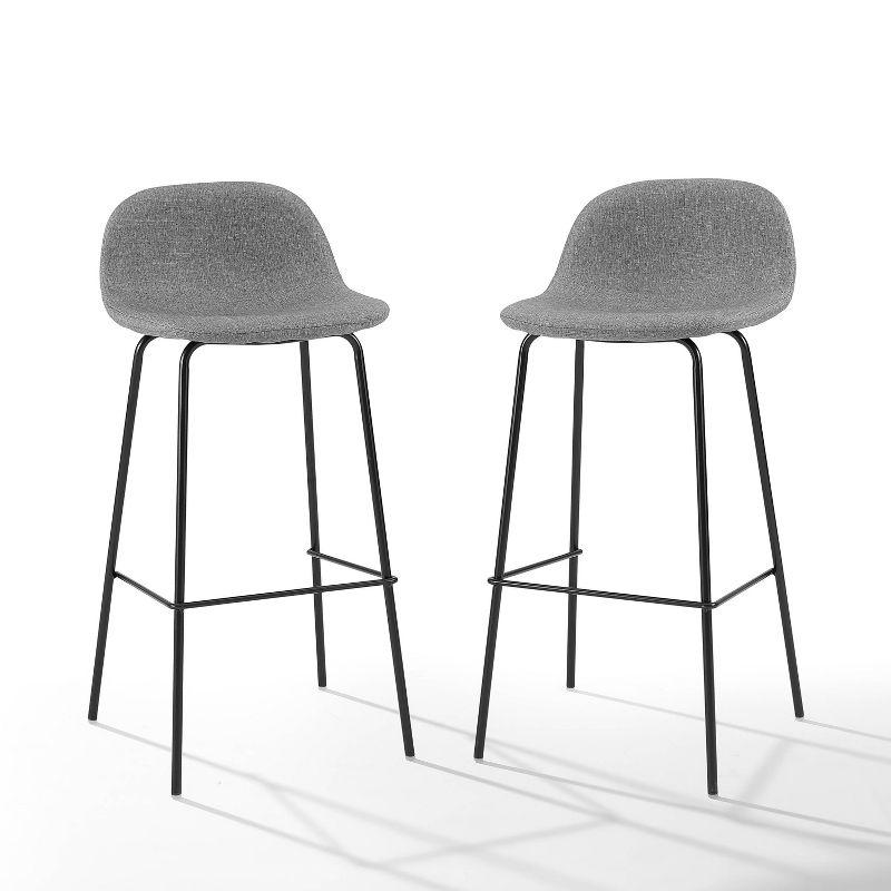 Gray Upholstered Bucket Seat Bar Stools with Steel Legs, Set of 2