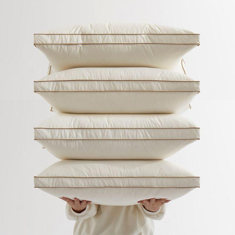 Peace Nest 100% Organic Cotton Down Feather Gusseted Bed Pillows Set of 2, Pillow-in-a-pillow design, Gusset, Standard