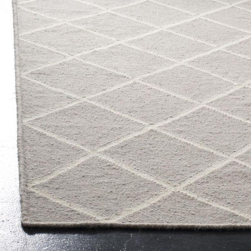 Handmade White and Gray Wool Geometric Runner Rug