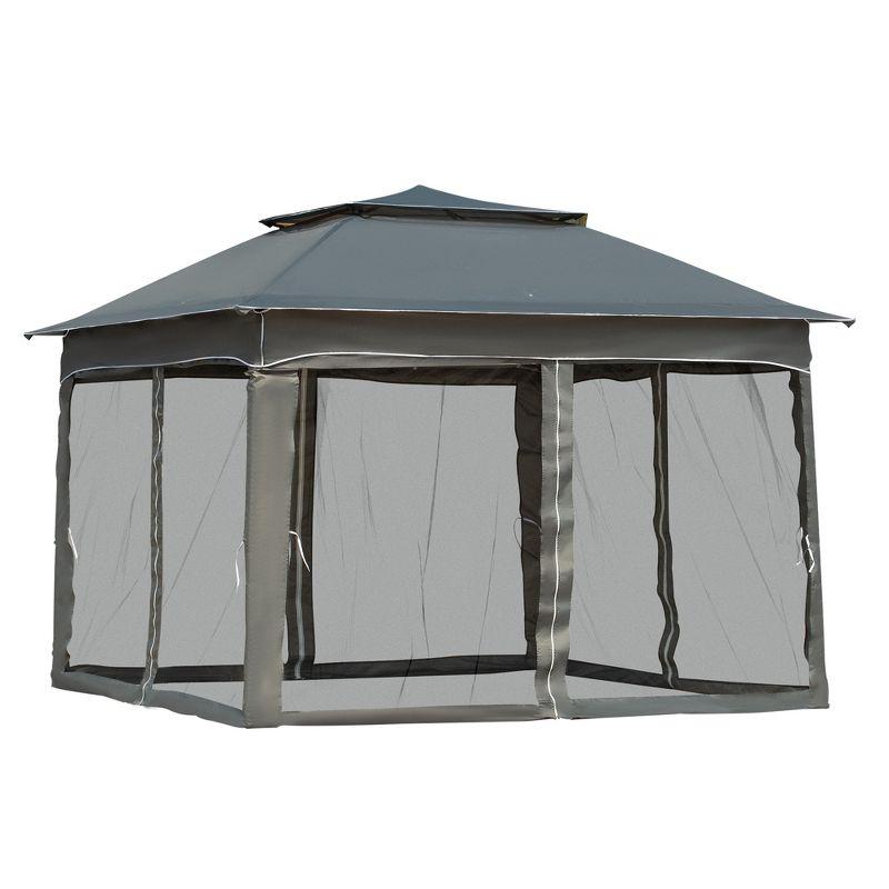 Outsunny 11' x 11' Pop Up Gazebo Outdoor Canopy Shelter with 2-Tier Soft Top, and Removable Zipper Netting, Event Tent with Large Shade, and Storage Bag for Patio, Backyard, Garden