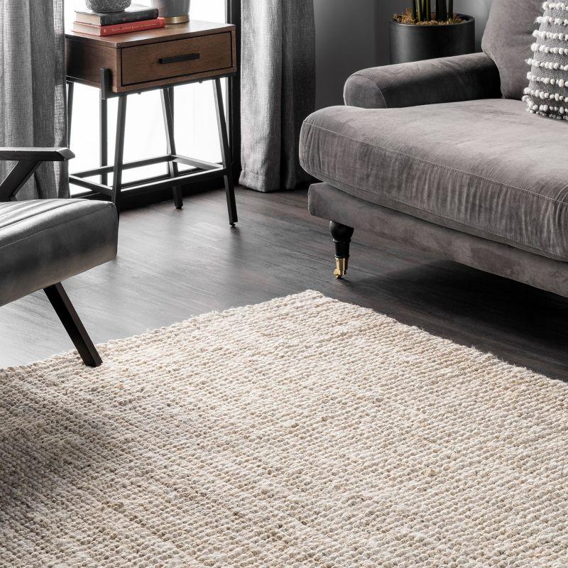 nuLOOM Ashli Solid Farmhouse Jute Area Rug, 3' x 5', Off White