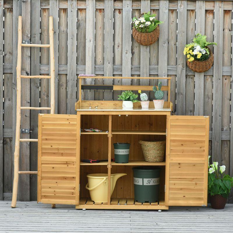 Natural Fir Wood Garden Potting Bench with Shelves and Hooks