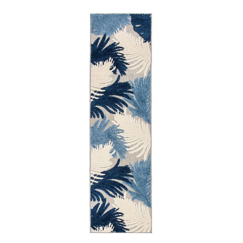 Navy Tropical Floral Reversible Indoor/Outdoor Runner Rug 2'x7'