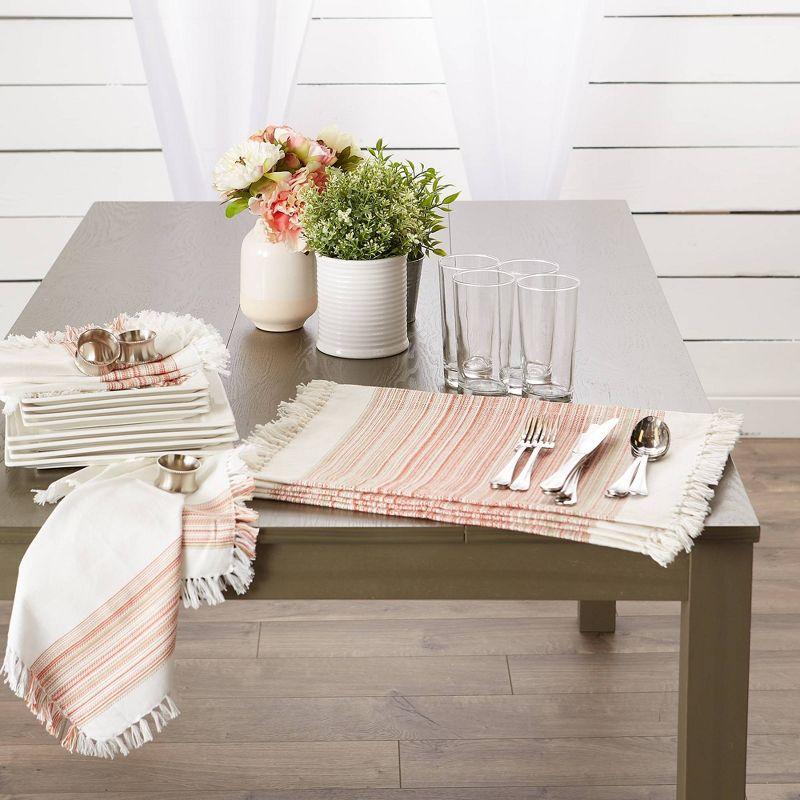 6pk Cotton Pimento Striped Placemats with Fringe - Design Imports: Washable Kitchen & Dining Table Decor, Rectangle, 13"x11"