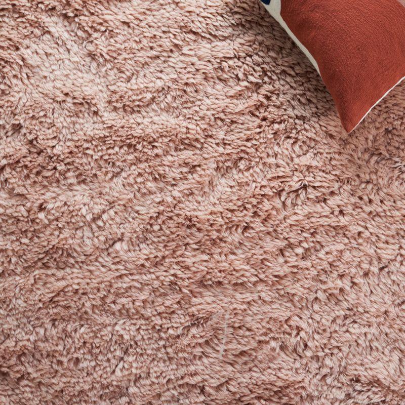 Plush Pink Shag 6' x 9' Hand-Knotted Wool & Cotton Area Rug