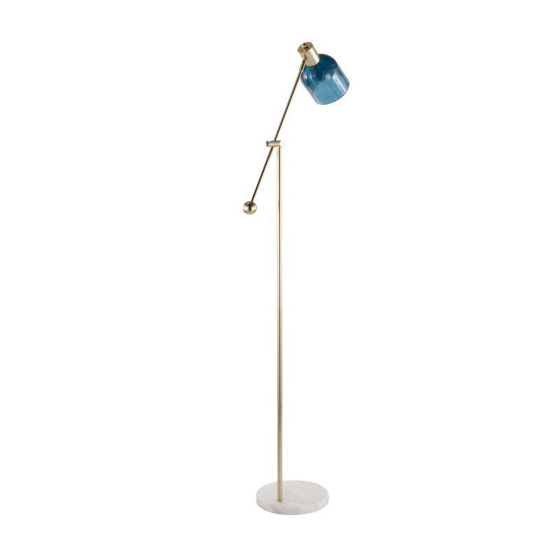 Marcel 73" Contemporary White Marble & Gold Metal Floor Lamp with Blue Glass Shade