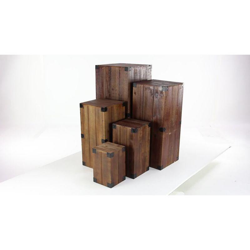 Set of 5 Farmhouse Wood Pedestal Tables Brown - Olivia & May: Indoor Accent Furniture, No Assembly Required